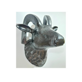 Modern aluminum goat head wall sculpture with a metallic finish for hotels, Airbnb properties, furnished apartments, offices, and contemporary interiors.