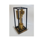 Modern aluminum cactus sculpture with a solid wooden base for hotels, Airbnb properties, furnished apartments, offices, shelves, and contemporary interiors.