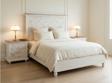 Hand-carved Mandala headboard detail on Casa mango wood bed