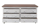 Hand-carved drawer and natural mango wood detail on Casa dresser