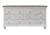 Casa hand-carved mango wood six-drawer dresser front view