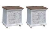 Set of two Casa hand-carved mango wood three-drawer nightstands