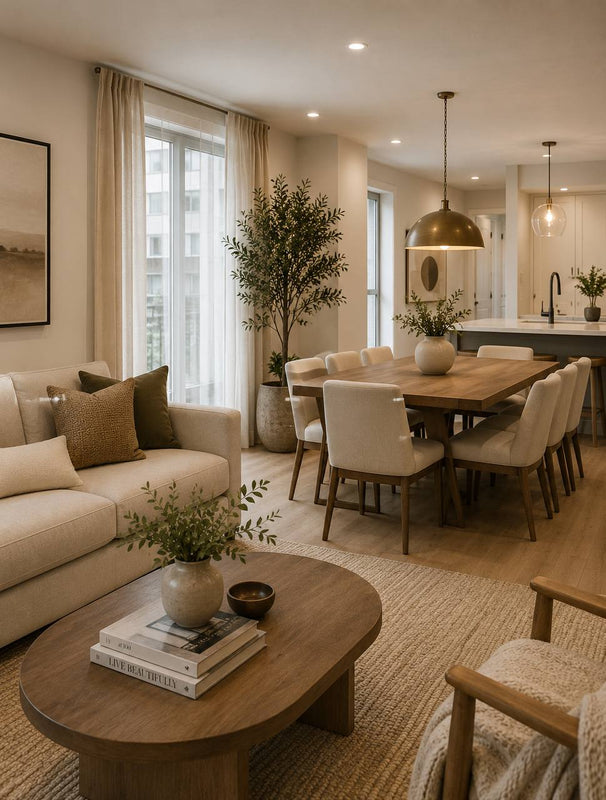 Modern living room with Casa Suárez furniture and natural wood décor