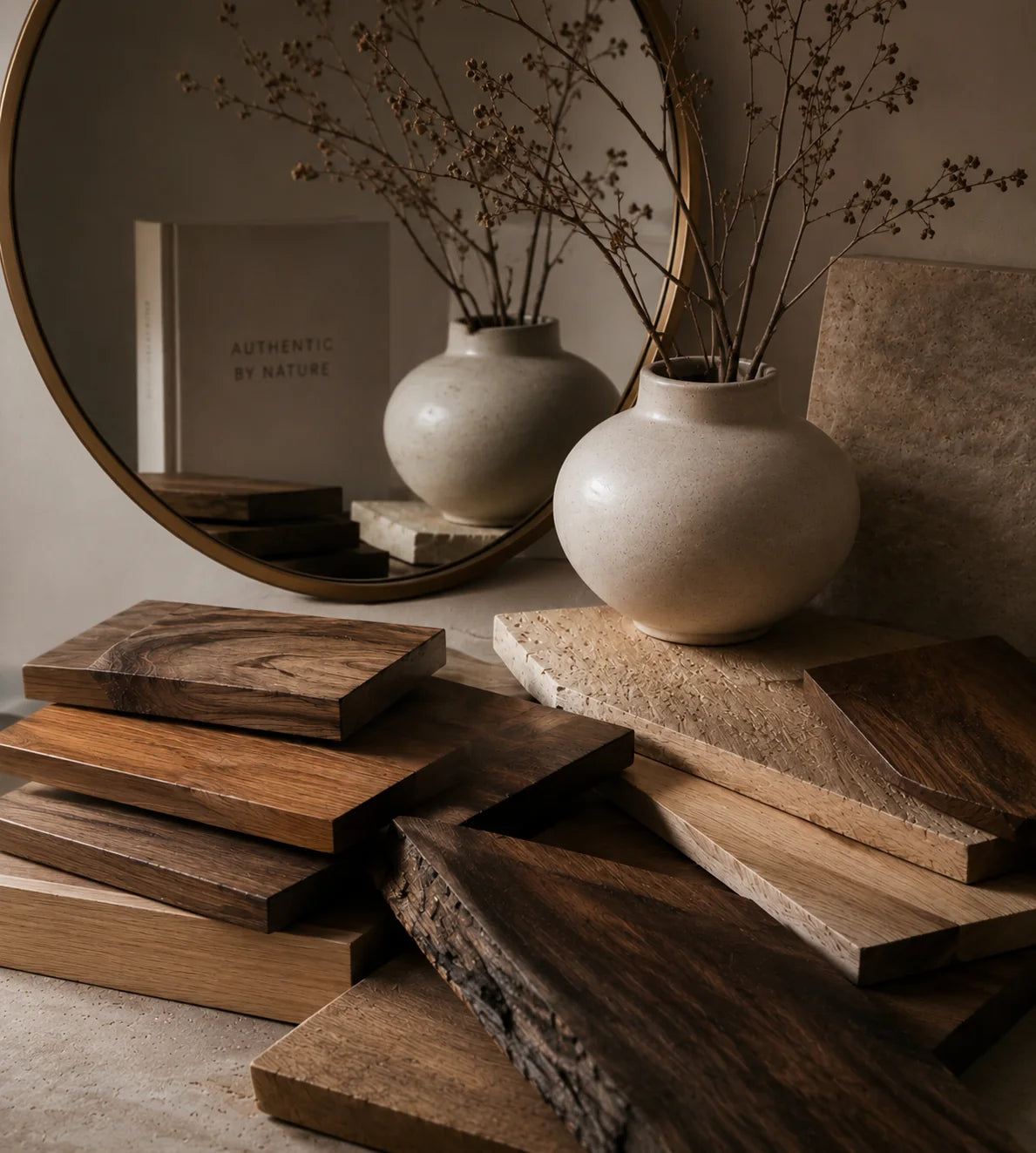 Natural wood furniture and home décor reflecting the Casa Suárez design philosophy