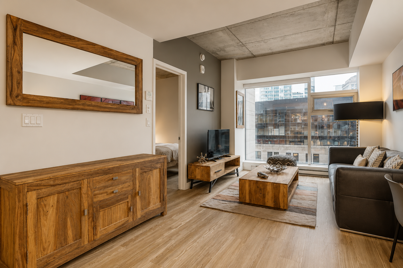 Complete turnkey furniture package for a 2-bedroom apartment featuring premium furniture, two luxury bedrooms, a fully equipped kitchen, smart home technology, and professional installation for Airbnb, corporate housing, and family rentals.