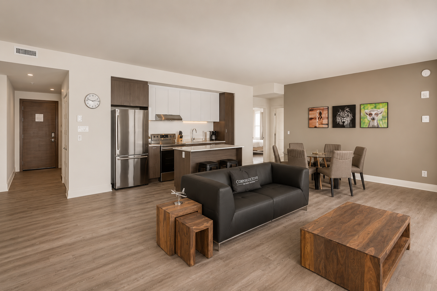 Complete turnkey furniture package for a 3-bedroom apartment featuring premium furniture, luxury bedrooms, a fully equipped kitchen, smart home technology, and professional installation for Airbnb, corporate housing, and executive rentals.