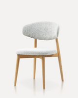 Modern solid ash wood dining chair with a polished natural wood frame and upholstered fabric seat for hotels, Airbnb properties, furnished apartments, restaurants, cafés, and contemporary dining spaces.