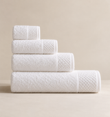 White hand towel with the Corporate Stays logo measuring 35 × 75 cm for hotels, Airbnb properties, furnished apartments, spas, and luxury guest bathrooms.