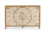 White patina carved detail on the Goa mango wood dresser