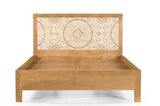 Goa hand-carved solid mango wood bed front view
