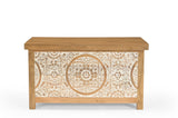 Goa hand-carved mango wood storage chest front view
