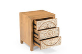 Goa mango wood nightstand with three storage drawers