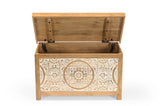 1. Goa carved mango wood chest used as an occasional storage bench