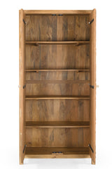 Hand-carved floral door detail on the Goa mango wood wardrobe