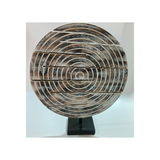 Hand-carved natural wood sculpture on a black marble base for hotels, Airbnb properties, furnished apartments, offices, shelves, and contemporary interiors.