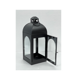 Iron and glass hanging lantern with a portable handle for hotels, Airbnb properties, furnished apartments, patios, gardens, and contemporary indoor or outdoor décor.