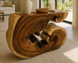 Nature handcrafted solid suar wood console table front view