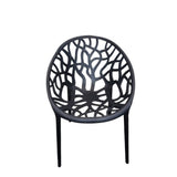 Modern woven mesh polypropylene outdoor garden chair in black or gray for patios, hotels, Airbnb properties, cafés, restaurants, and contemporary outdoor living spaces.