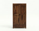 Solid Sheesham wood 2-door wardrobe with bottom drawer in natural brown finish