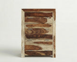 Tall solid Sheesham wood drawer chest with natural grain and metal handles