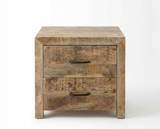 Sumara solid mango wood two-drawer bedside table front view