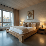 Sumara solid wood bed in a contemporary bedroom interior