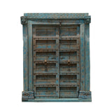Puerta de madera recuperada azul vintage antigua | Pieza decorativa destacada