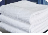 White hand towel with the Corporate Stays logo measuring 35 × 75 cm for hotels, Airbnb properties, furnished apartments, spas, and luxury guest bathrooms.