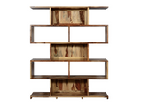 ZEN Library Bookcase crafted from solid Sheesham wood, featuring a geometric open-shelf design and an elegant champagne finish.