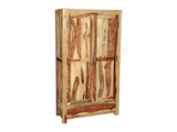 Zen Solid Sheesham Wood 2-Door Wardrobe featuring adjustable shelves, a spacious bottom drawer, and an elegant champagne finish.