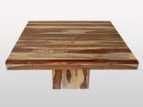 Zen Square Dining Table crafted from solid Sheesham wood, featuring a thick live-edge tabletop and a matching pedestal base.