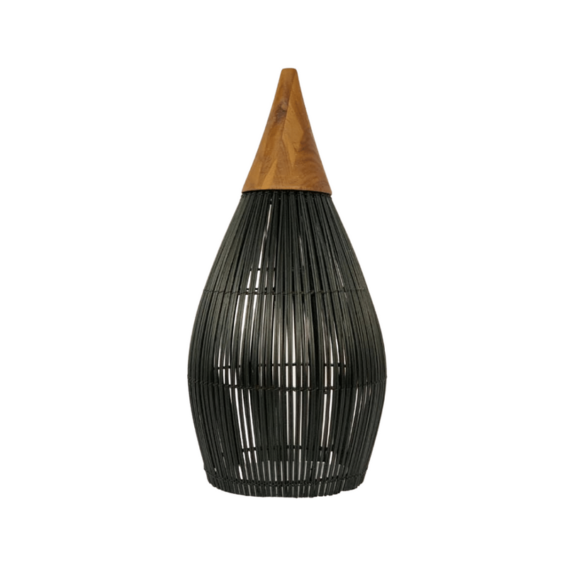 Bell Slim Black | Ceiling Wall Lamp Shade Rattan With Teak root | 50 H x 25 Diaméter cm