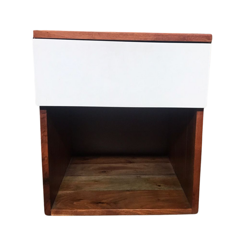 Acacia Nightstand - Wood Side Table With White Drawer
