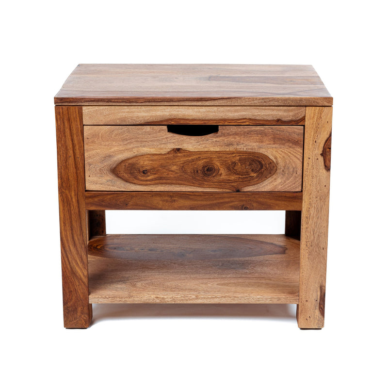 Zen Night Table - Wooden Beside Table with Drawer and Storage Shelf