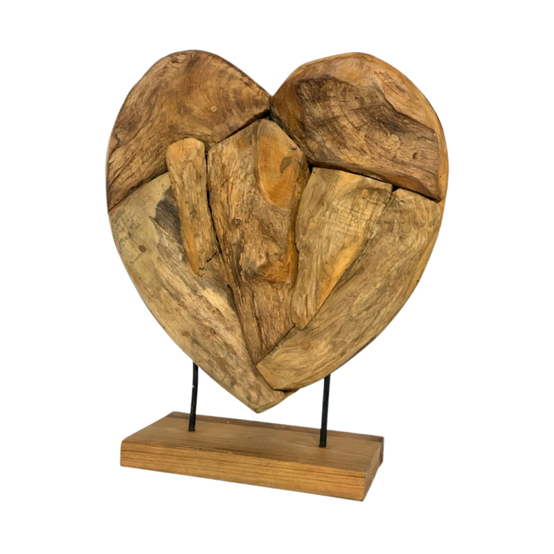 Heart on Stand, Teak Root (One Side) | 2 Sizes Available