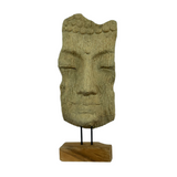 Buddha Face on Stand | Polyresin on Wooden Stand | 75x30x21 cm