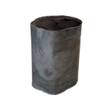Handcrafted solid teak stool with Bakar zinc and reclaimed zinc accents for hotels, Airbnb properties, furnished apartments, and rustic contemporary interiors.