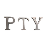Silver-grey iron PTY wall letters inspired by Panama City for hotels, Airbnb properties, furnished apartments, restaurants, offices, and contemporary interiors.