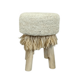 Natural wooden stool with a woven sisal seat for hotels, Airbnb properties, furnished apartments, patios, and contemporary interiors.