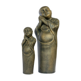 Gold and gray Shaolin Buddha polyresin statue available in two sizes for hotels, Airbnb properties, furnished apartments, wellness spaces, and contemporary Zen interiors.