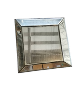 Square antique wall mirror with a distressed wooden frame for hotels, Airbnb properties, furnished apartments, bathrooms, bedrooms, and contemporary rustic interiors.