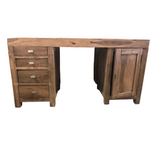 Large solid Sheesham wood desk with multiple drawers and a storage cabinet for hotels, Airbnb properties, furnished apartments, home offices, and contemporary interiors.