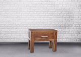 Zen Sheesham wood nightstand with one drawer and open storage shelf for hotels, Airbnb properties, furnished apartments, bedrooms, and contemporary interiors.